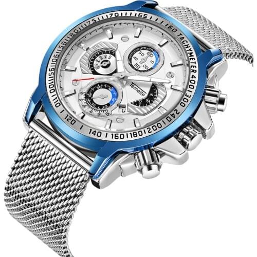 Sports Watch Mens Steel Band Quartz Watch Three-Hand Calendar Waterproof Mens Watch