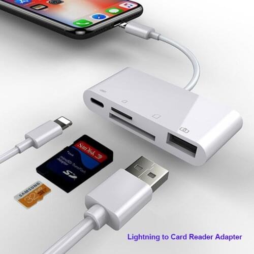 4in1 OTG Card Reader Lightning to Camera Connection Kits SD/TF/USB OTG Card Reader Adapter for iPhone X 8 11 Pro XS IOS14 Cable