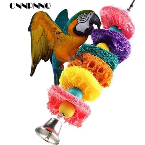 Funny Bird Toys Parrot Toys Swing Parrot Cage Natural loofah Hanging Cockatiel with Bell Parakeet Pet Bird Bites Climb Chew Toys