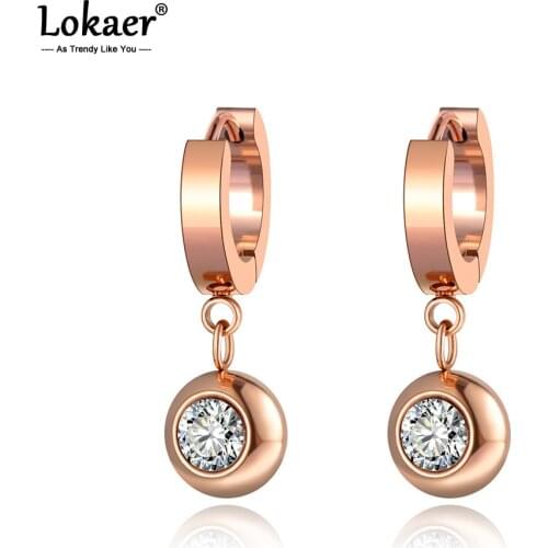 Lokaer Office/Career Style Titanium Steel Round CZ Crystal Hoop Earrings Trendy Rhinestone Earrings Jewelry For Women E20155