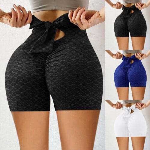 2021 Women Gym Jogging Yoga Shorts Back Bow Leggings Breathable Womens Yoga Short Sports Fitness Solid Color Thin Skinny Shorts