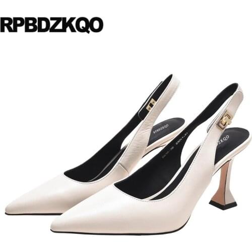 Ladies Slingback Patent Leather Pointed Toe Size 4 34 Casual Luxury Brand Shoes Women High Heels 2021 Medium Pumps Thin White