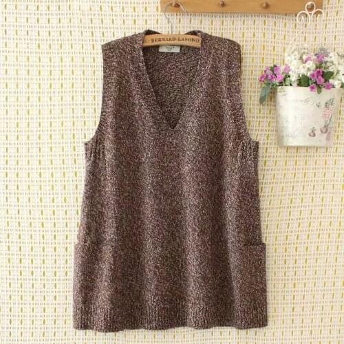 Plus size Womens sweater vest V-Neck sleeveless pocket Sweater oversize 2021 autumn loose brown Apricot color Womens jumper