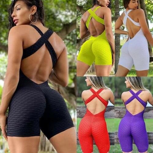 High Waist Women Bodysuit Sleeveless Back Cross Sports Slimming Jumpsuit Fitness Gym Tracksuits Female Push Up Leggings