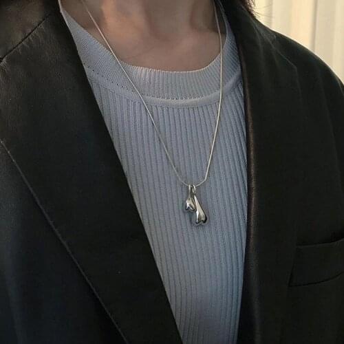 Origin Summer Cool Silver Color Big Little Love Heart Drop Pendant Necklace for Women Thin Chain Necklace Korean Jewelry