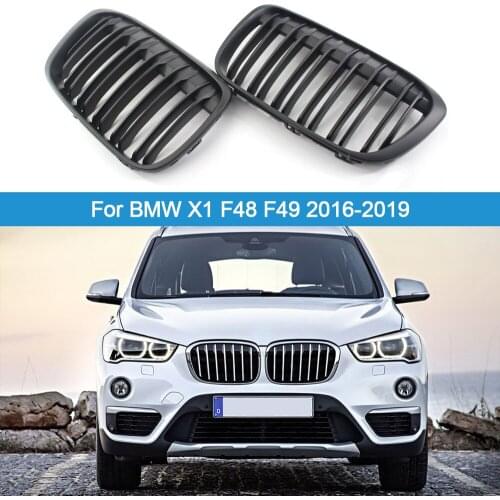 1 Pair Matte Black Car Front Bumper Kidney Grilles Double Line Grill Replacement For BMW X1 F48 F49 2016-2019 Car Accessories