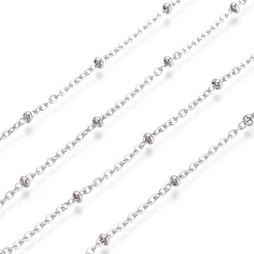 10m Soldered Stainless Steel Cable Chain Satellite Chains Link Chain for Jewelry Making Links: 2x2x0.4mm Beads: 2x1mm