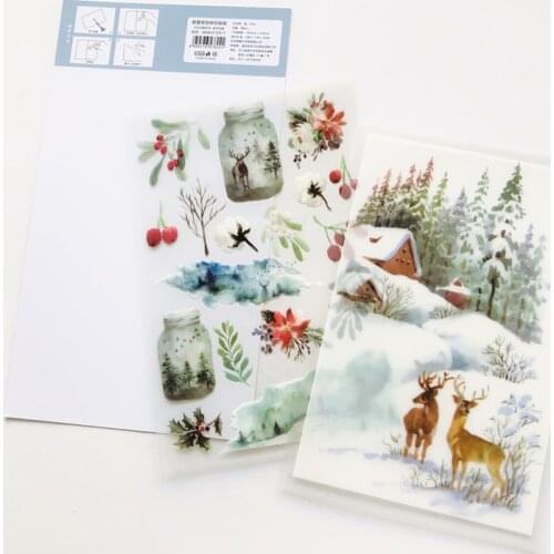 2 Sheets /Pack Winter Forest Snow Deers DIY Decorative Stickers Diary Decoration