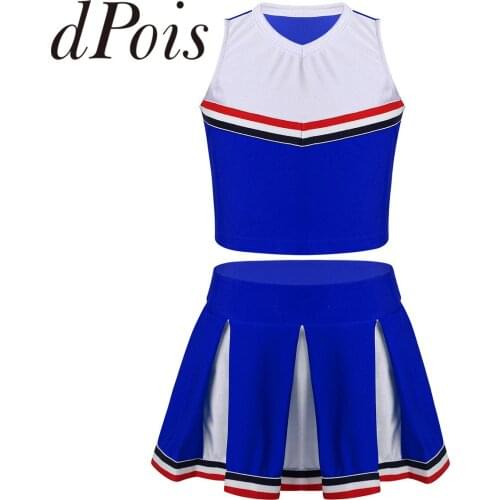 2pcs Girls Cheerleading Uniforms Childrens Roleplay Cheerleader Costumes Crop Top + Pleated Skirts Kids Dance Wear Outfits