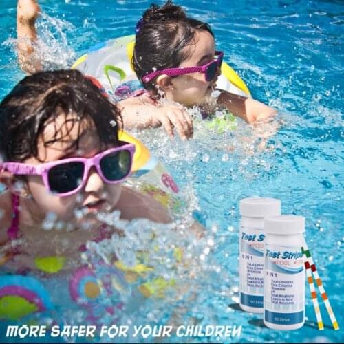 2021Hot 50 Pcs Water Quality 6-In-1 Swimming Pool Test Paper Residual Chlorine PH Value Alkalinity Hardness Test Strip A Bottle