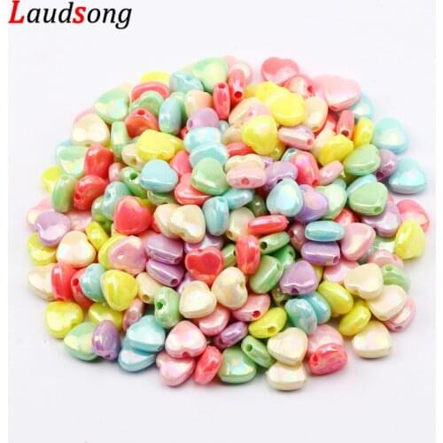 50pcs 10*11mm Shiny AB Acrylic Beads Candy Color Heart Spacer Beads For Jewelry Making Findings Charms DIY Bracelet Necklace