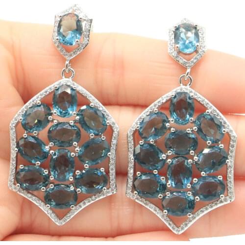 51x25mm Luxury Long Big Flowers Created White Bright Cubic Zircon For Womans Bride Fine Jewelry Silver Earrings