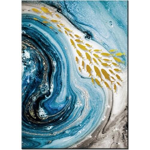 Blue waves gold fish 5d Diy Diamond Painting Full Square Round Mosaic Diamond Embroidery Rhinestone Art A2237