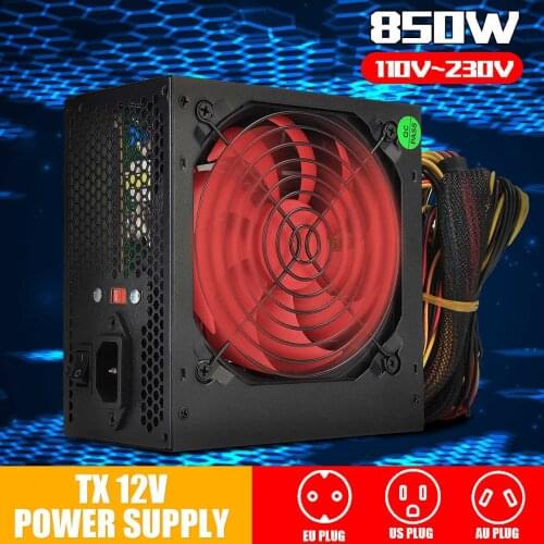 850W Power Supply 110V-230V 120mm LED Fan 24 Pin PCI SATA ATX 12V Active PFC PC Computer Power Supply for Desktop Gaming