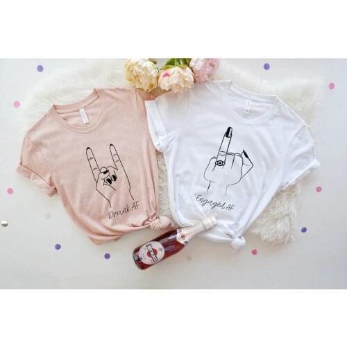 Bride Shirt, Engaged Drunk AF Engaged Bride Finger Bachelorette Party Engagement Announcement Bridal Shower Bachelorette cotton