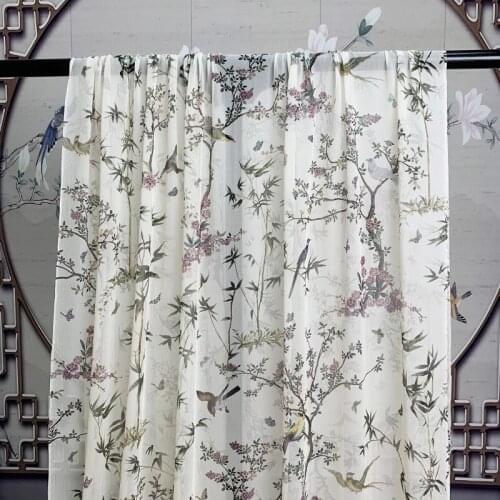 Red Raspberry bamboo leaf bird silk along yarn summer silkworm silk ancient Han nationality style clothing fabric Free shipping