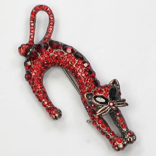 Red Rhinestone Kittens Pin brooches C188 C