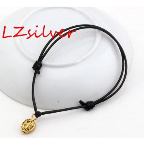 Hot ! 10pcs Adjustable Bracelets black Waxes rope Antique gold Alloy Saint Benedict Medal oval Charms Adjustable Bracelet B-48