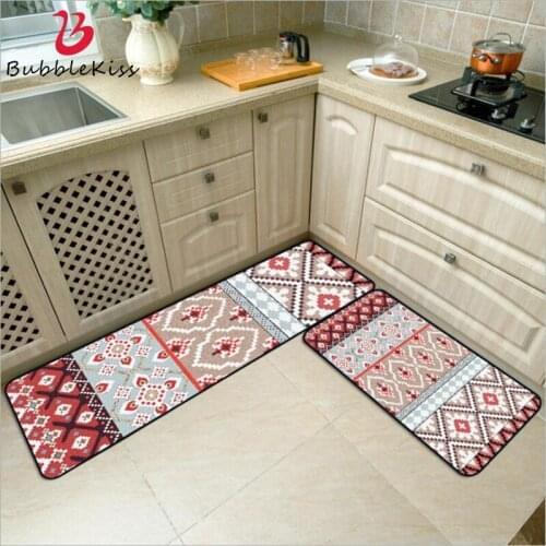 Bubble Kiss Fashion Ethnic Style Red Bohemian Geometric Kitchen Mat Christmas Floor Mats Good Quality Kitchen Rugs Hot Sale Mats