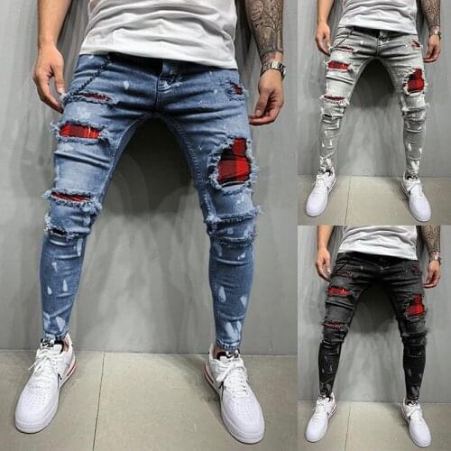 2020 Mens Jeans Four Seasons Mens Slim Frayed By Hand Jeans Hip Hop Stitching Paint Casual Fashion Sweatpants Printed Jeans Men