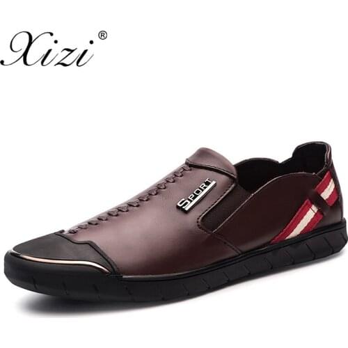 XIZI Men Casual Genuine Leather Shoes Male Slip on Black Loafers Shoes Real Leather Loafers Men Moccasins Shoes Oxford Boat Shoe