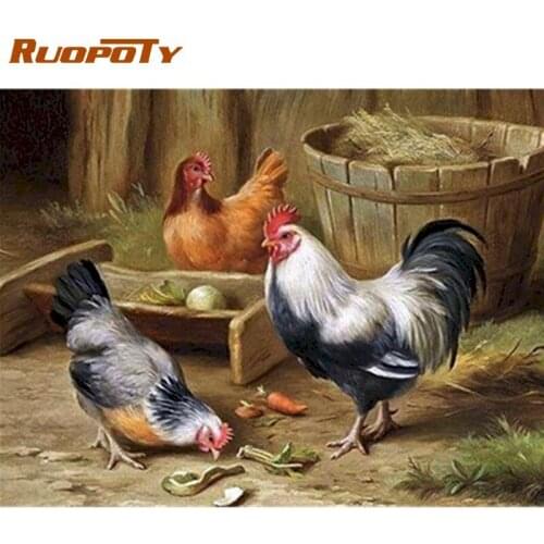 RUOPOTY Cock Animal Painting By Numbers For Adults Children Handmade 60x75cm Framed Home Decoration Diy Gift Wall Art Oil Paint