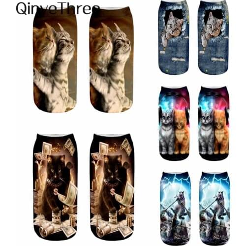 New Hot Selling 3D Printing Cool Fashion Funny Playful Cats Socks Women Short Sox Art Novelty Romantic Gift Dropship