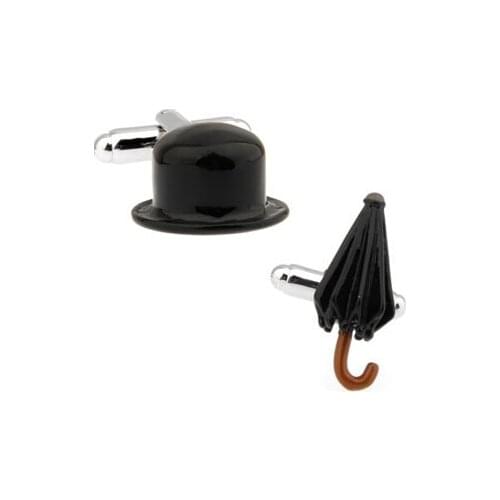 New Arrival Fashion For Men Black Painting Chaplin Hat&Umbrella Style Men Wholesale Cuff Links