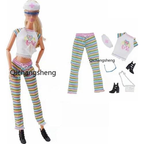 Cosplay Nurse Outfits 1/6 BJD Doll Clothes For Barbie Clothes Hat Glasses Shirt Pants Shoes 30cm Dolls Accessories Kids Toy Gift