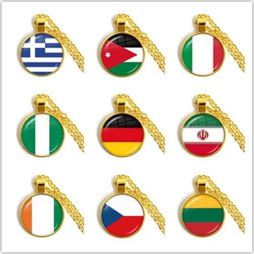 National Flag Pendant Necklace Greece,Jordan,Italy,Nigeria,Germany,Iran,Czech Republic,Lithuania Jewelry For Women Girls Gift