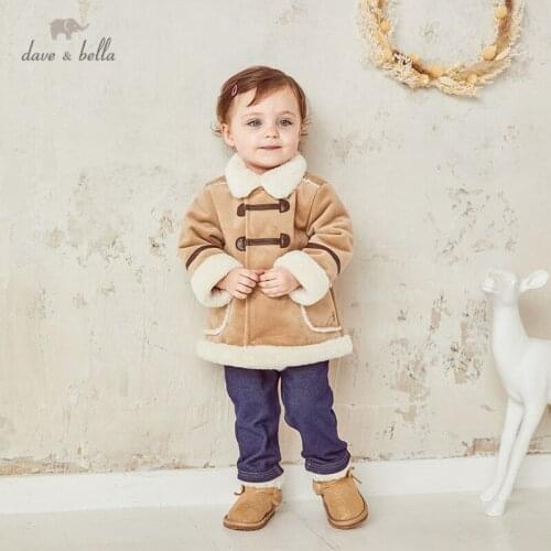 DBM15351 dave bella winter baby girls fashion solid button fur coat children tops infant toddler outerwear