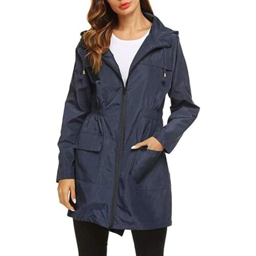 Women Coat Autumn Winter Outdoor Climbing Trench Coat Windproof Waterproof Long Sleeve Hooded