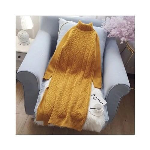 Loose Sweater Dress Women Turtleneck Knitted Sweater Maxi Dress Warm Long sleeve Solid Autumn Winter sweater dress Women Vestido