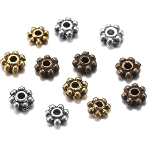 200pcs 4mm 3 Color Tibetan Daisy Wheel Flower Charm Loose Spacer Metal Beads For Jewelry Making Accessories Supplies Wholesale