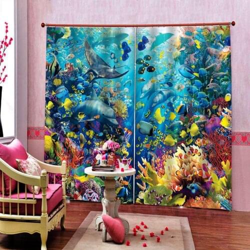Underwater World Undersea Multi-fish Shower Curtain For Living room Childrens room Blackout Drapes