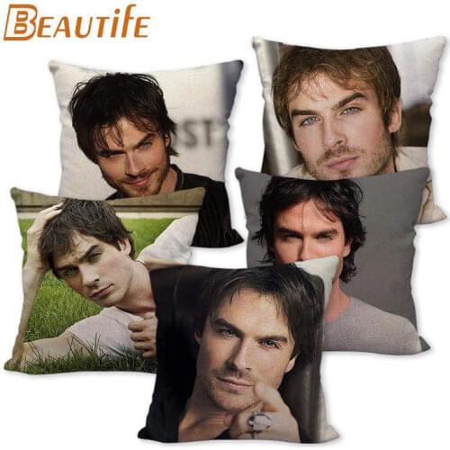 Custom Ian Somerhalder Pillowcase Wedding Decorative Cotton Linen Pillow Case For Home Pillow Cover 45X45cm One Side