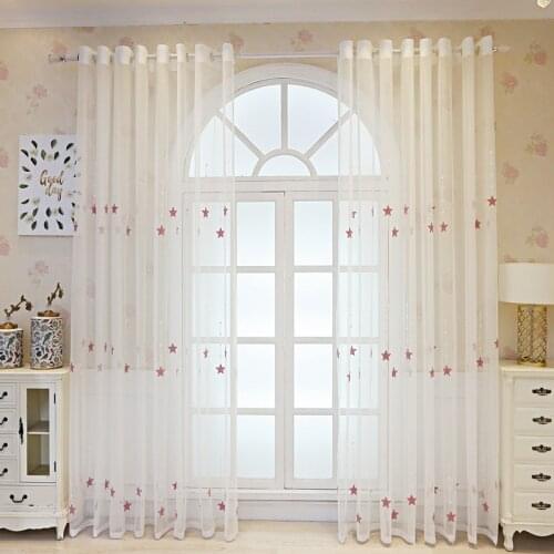 Pink Embroidered Star Sheer Curtains For Childrens Bedroom Window Treatments Mesh Tulle Curtains Living Room Drapes