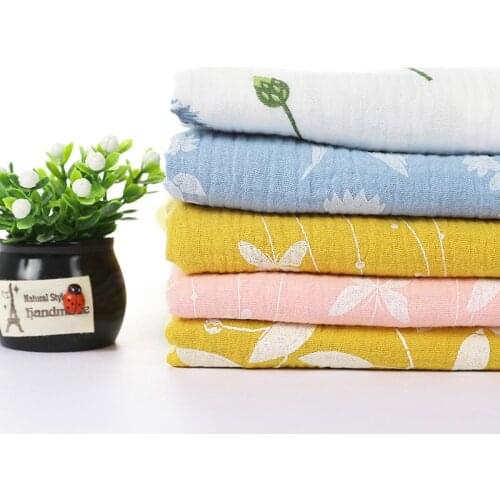 Flower Printed Cotton Crepe Fabric Soft Double Gauze Cotton Crepe Fabric for DIY Sewing Patchwork Baby Cloth Tracksuit Bed Sheet