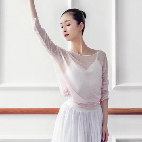 Mesh Long Sleeve Gymnastics leotard Sweater Dance Dress Gauze Adult Female Ballet Base Training Clothes Shirt