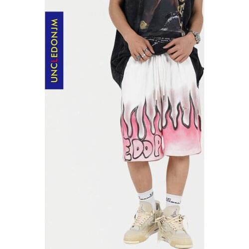 Flame sweat shorts for men korean fashion kanye shorts treetwear men fashion gay shorts for men punk pants UDK31