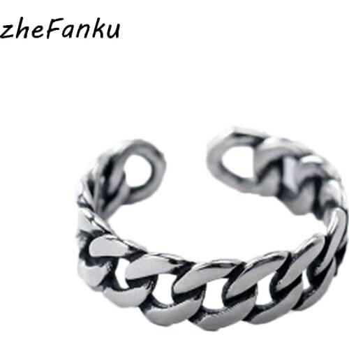 Stylish Retro Square Silver color Chain Ring Simple Square Bar Opening Ring RG0042