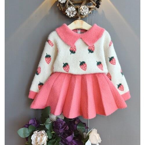 Girls Sweater Set 2020 Autumn Girls Strawberry Set Long-Sleeve Sweater Skirt Knitted Two-Piece Suit Baby Girl Winter Clothes