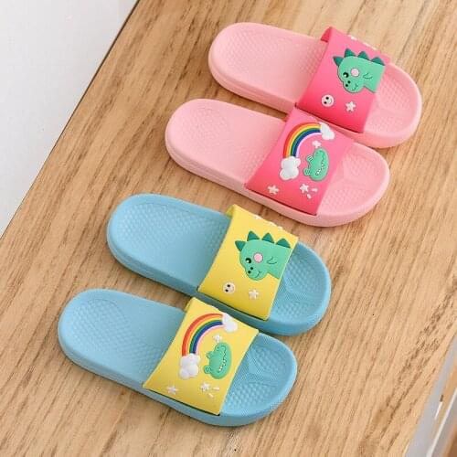 Childrens slippers female summer cartoon boy girl dinosaur parent child slippers little girl fur slides unicorn slippers