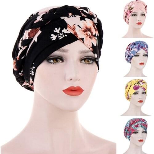New Cotton Print Muslim Turban Stretch Scarf For Women Islamic Inner Hijab Caps Arab Wrap Elegant Cross Knotted Head Wrap Hats