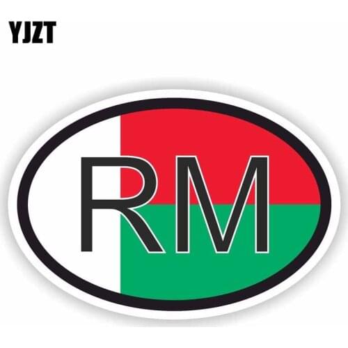 YJZT 15.5CM*10.2CM MADAGASCAR RM Oval Car Sticker Country Code Flag Motorcycle Decal 6-0494