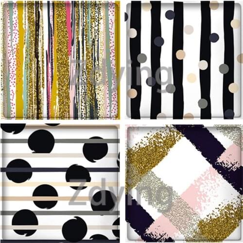 Zdying 10pcs Simple Style Geometric Striped Square Shape Glass Cabochon Art Picture Beads Demo Flat Back DIY Jewelry Findings