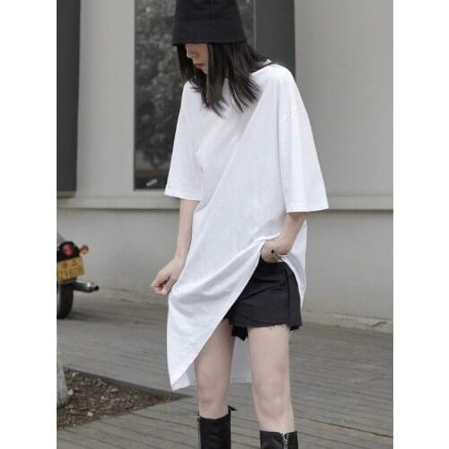 Ladies summer new Japanese fashion designer asymmetrical deconstruction fashion loose short sleeve T-shirt