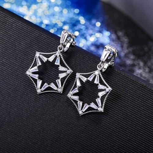 Womens Earrings Crystal Zircon Stone Star of David Hexagram Ear Clips No Pierced Luxury Wedding Clip Earrings klipsy Jewelry