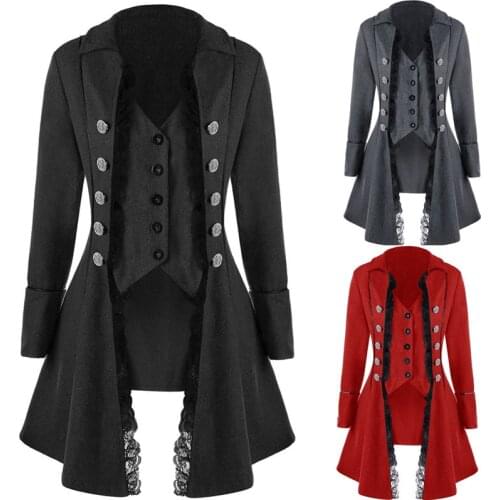 Victorian Women Steampunk Vintage Cosplay Costumes Elegant Party Lace Trench Jackets Slim Vests Coats Stage Gothic Retro Clothes