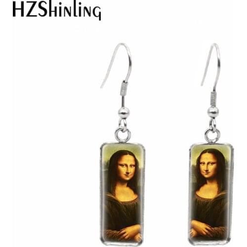 2019 New Vintage Famous Oil Painting Mona Lisa Rectangular Earrings Leonardo Da Vinci Arts Fish Hook Earring Jewelry